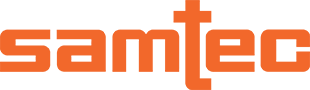 The image displays the Samtec logo in its distinctive orange lowercase letters, subtly incorporating a vertical bar through the 't' for a modern twist.